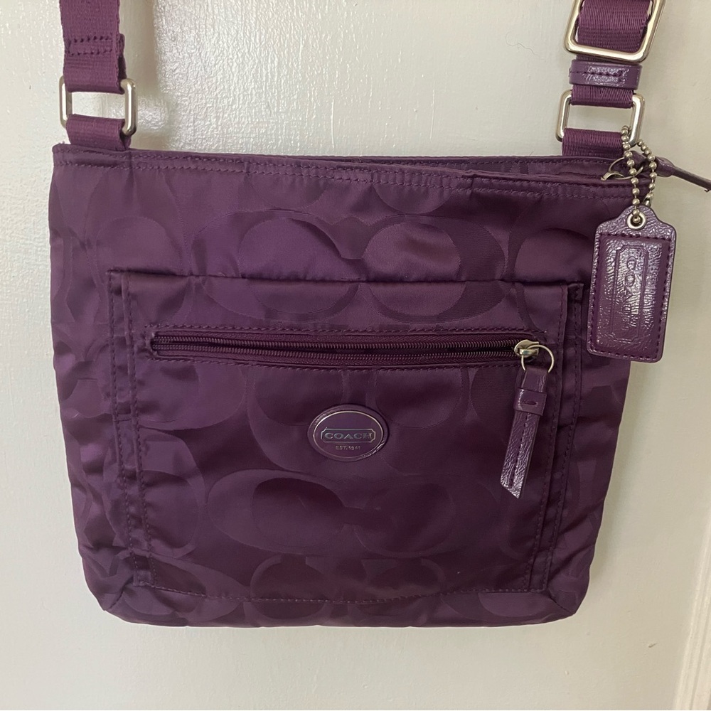 Coach Purple Signature Nylon Crossbody Pouch - Picture 3 of 9
